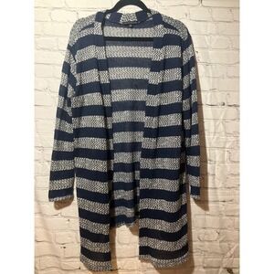 Love Ellie Women's L Open Knit Striped Cardigan Navy Blue‎ White Cozy  SKU239